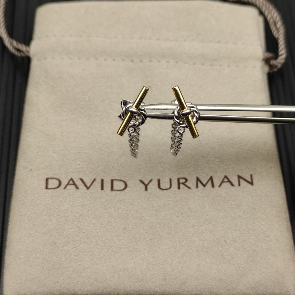 David Yurman Mixed Metal Knot Drop Earrings in Gold & Silver